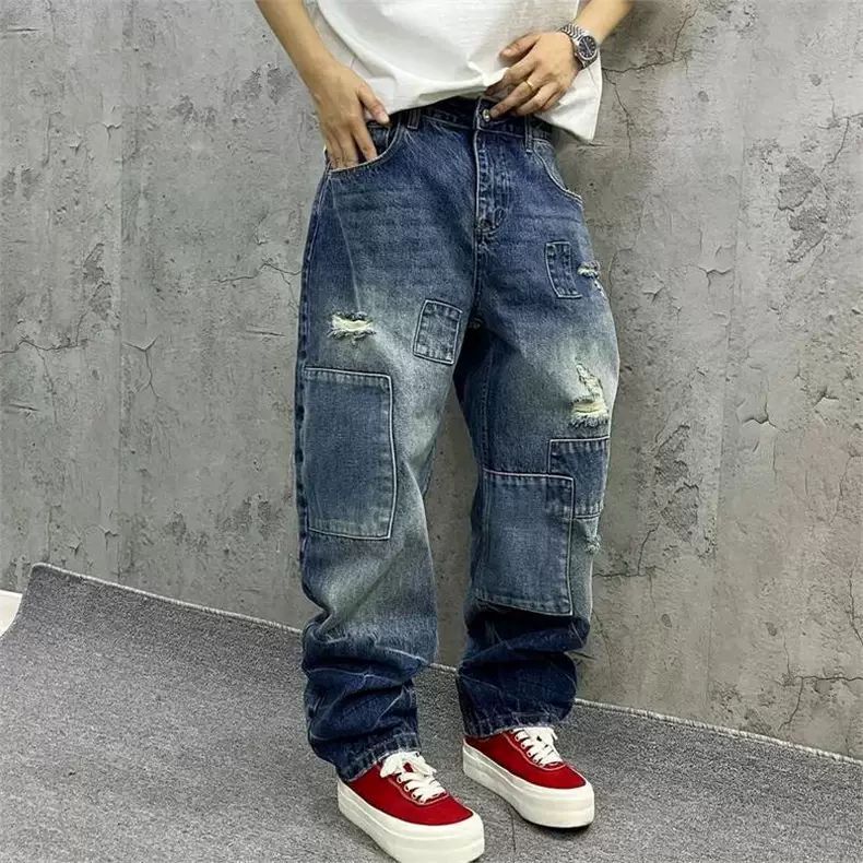 Streetwear Brand Denim - Brand Splicing Jeans Autumn Fashion Loose