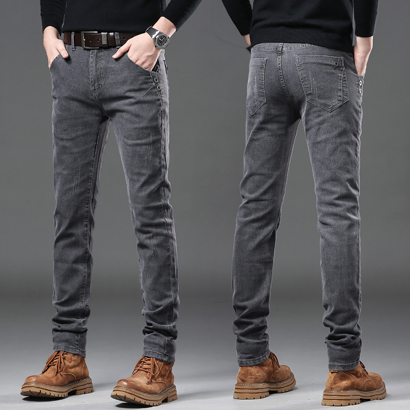 Streetwear Brand Denim - New Pure Gray Korean Slim Jeans